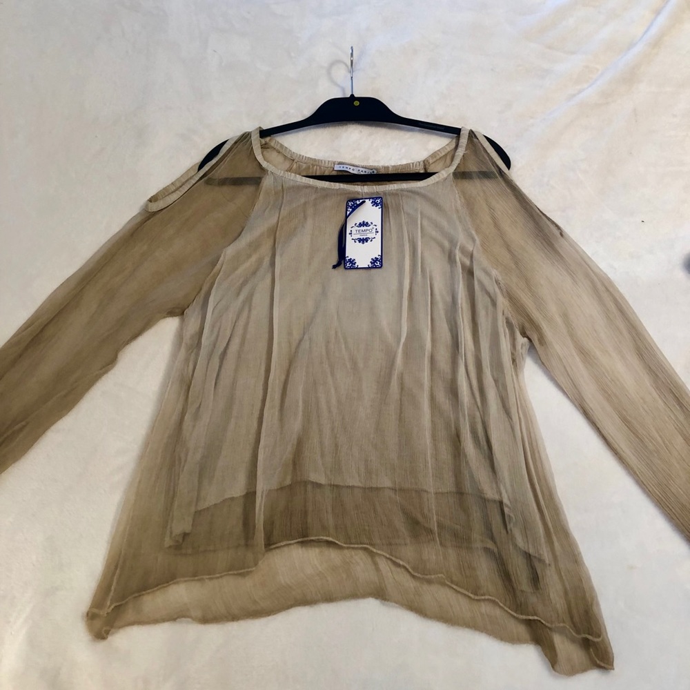Sequined Cuff Cold Shoulder Top